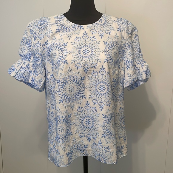 NWT Lilly Pulitzer Lailah Short Sleeve Blouse in Boca Blue - Picture 1 of 7